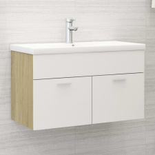 vidaXL Fehér, tölgyszínű forgácslap mosdószekrény beépített kagylóval fürdőszoba bútor
