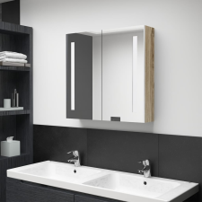 vidaXL fehér, tölgyszínű LED-es tükrös fürdőszobaszekrény 62x14x60 cm fürdőszoba bútor