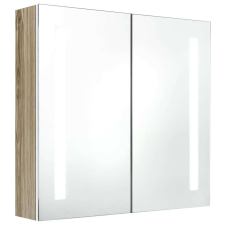 vidaXL Fehér, tölgyszínű led-es tükrös fürdőszobaszekrény 62x14x60 cm fürdőszoba bútor