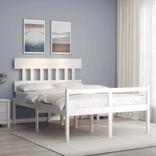 vidaXL fehér tömör fa ágykeret fejtámlával 140 x 190 cm ágy és ágykellék