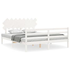 vidaXL fehér tömör fa ágykeret fejtámlával 160 x 200 cm (3195297) ágy és ágykellék