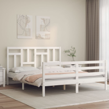 vidaXL fehér tömör fa ágykeret fejtámlával 5FT King Size ágy és ágykellék