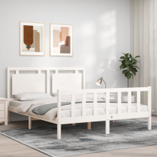 vidaXL fehér tömör fa ágykeret fejtámlával 5FT King Size ágy és ágykellék