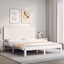 vidaXL fehér tömör fa ágykeret fejtámlával 5FT King Size ágy és ágykellék