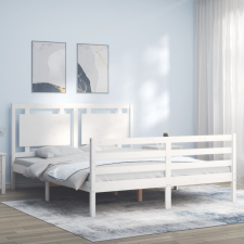 vidaXL fehér tömör fa ágykeret fejtámlával 5FT King Size ágy és ágykellék