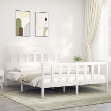 vidaXL fehér tömör fa ágykeret fejtámlával King Size ágy és ágykellék