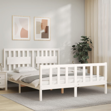 vidaXL fehér tömör fa ágykeret fejtámlával King Size ágy és ágykellék