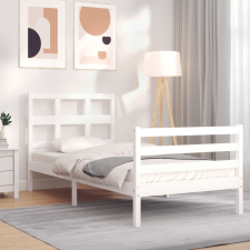 vidaXL fehér tömör fa ágykeret fejtámlával Small Single ágy és ágykellék