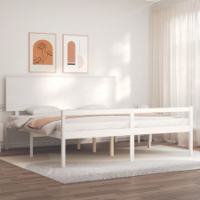 vidaXL Fehér tömör fa ágykeret fejtámlával Super King Size ágy és ágykellék