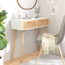 vidaXL fehér tömör fenyő és természetes rattan tálaló 80x30x75 cm bútor