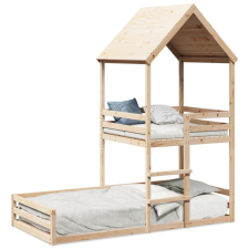 vidaXL fehér tömör fenyőfa ágy emelettel és tetővel 90 x 190 cm ágy és ágykellék