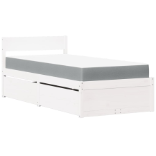 vidaXL fehér tömör fenyőfa ágy fiókokkal és matraccal 100 x 200 cm ágy és ágykellék