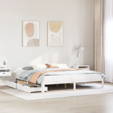 vidaXL fehér tömör fenyőfa ágykeret fiókokkal 200 x 200 cm ágy és ágykellék