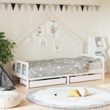 vidaXL fehér tömör fenyőfa gyerekágy keret fiókkal 90x190 cm ágy és ágykellék