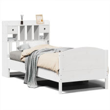 vidaXL fehér tömör fenyőfa könyvespolcos ágy matrac nélkül 100x200 cm (3323159) ágy és ágykellék
