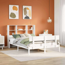 vidaXL fehér tömör fenyőfa könyvespolcos ágy matrac nélkül 120x190 cm ágy és ágykellék