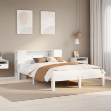 vidaXL fehér tömör fenyőfa könyvespolcos ágy matrac nélkül 135x190 cm ágy és ágykellék
