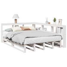 vidaXL fehér tömör fenyőfa könyvespolcos ágy matrac nélkül 135x190 cm ágy és ágykellék