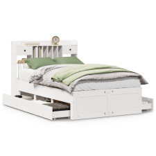 vidaXL fehér tömör fenyőfa könyvespolcos ágy matrac nélkül 135x190 cm (3308976) ágy és ágykellék