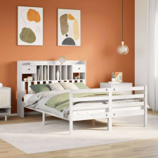 vidaXL fehér tömör fenyőfa könyvespolcos ágy matrac nélkül 140x190 cm ágy és ágykellék