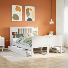 vidaXL fehér tömör fenyőfa könyvespolcos ágy matrac nélkül 140x190 cm ágy és ágykellék