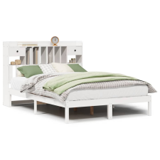 vidaXL fehér tömör fenyőfa könyvespolcos ágy matrac nélkül 140x190 cm (3321619) ágy és ágykellék