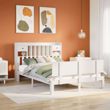 vidaXL fehér tömör fenyőfa könyvespolcos ágy matrac nélkül 160x200 cm ágy és ágykellék