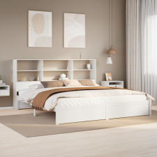 vidaXL fehér tömör fenyőfa könyvespolcos ágy matrac nélkül 180x200 cm ágy és ágykellék