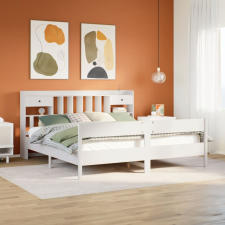 vidaXL fehér tömör fenyőfa könyvespolcos ágy matrac nélkül 180x200 cm ágy és ágykellék