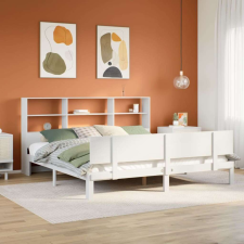 vidaXL fehér tömör fenyőfa könyvespolcos ágy matrac nélkül 200x200 cm ágy és ágykellék