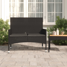 vidaXL Fekete 2 személyes polyrattan kerti pad párnával kerti bútor