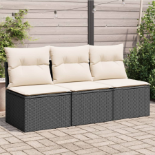 vidaXL fekete 3 személyes polyrattan kerti kanapé párnákkal kerti bútor