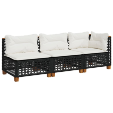 vidaXL fekete 3 személyes polyrattan kerti kanapé párnákkal (365941) kerti bútor