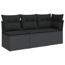 vidaXL fekete 3 személyes polyrattan kerti kanapé párnákkal (365987) kerti bútor