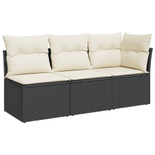 vidaXL fekete 3 személyes polyrattan kerti kanapé párnákkal (366014) kerti bútor