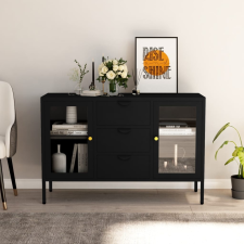 vidaXL fekete acél és edzett üveg tálalószekrény 105 x 35 x 70 cm bútor