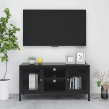 vidaXL fekete acél és üveg TV-szekrény 105 x 35 x 52 cm bútor