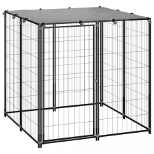 vidaXL fekete acél kutyakennel 110 x 110 x 110 cm szállítóbox, fekhely kutyáknak