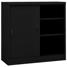 vidaXL fekete acél tolóajtós irodai szekrény 90 x 40 x 90 cm üzletberendezés, dekoráció