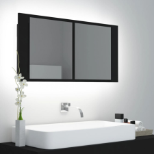 vidaXL Fekete akril LED-es fürdőszobaszekrény tükörrel 90x12x45 cm fürdőszoba bútor
