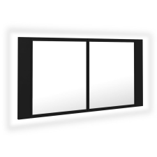 vidaXL fekete akril LED-es fürdőszobaszekrény tükörrel 90x12x45 cm (804973) fürdőszoba bútor