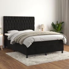 vidaXL fekete bársony rugós ágy matraccal 140 x 190 cm ágy és ágykellék
