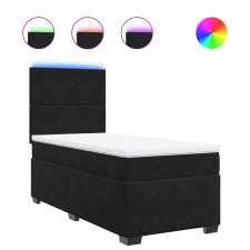 vidaXL fekete bársony rugós ágy matraccal 90 x 200 cm (3293106) ágy és ágykellék
