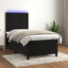 vidaXL fekete bársony rugós és LED-es ágy matraccal 100x200 cm ágy és ágykellék