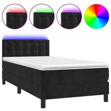 vidaXL fekete bársony rugós és LED-es ágy matraccal 100x200 cm (3134629) ágy és ágykellék