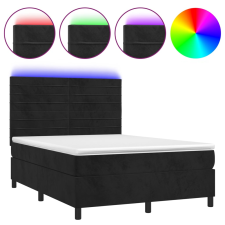 vidaXL fekete bársony rugós és LED-es ágy matraccal 140x200 cm (3136187) ágy és ágykellék