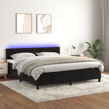 vidaXL fekete bársony rugós és LED-es ágy matraccal 160x200 cm ágy és ágykellék