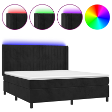 vidaXL fekete bársony rugós és LED-es ágy matraccal 160x200 cm (3139693) ágy és ágykellék
