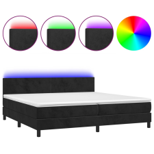 vidaXL fekete bársony rugós és LED-es ágy matraccal 200x200 cm (3134305) ágy és ágykellék