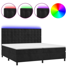 vidaXL fekete bársony rugós és LED-es ágy matraccal 200x200 cm (3136385) ágy és ágykellék